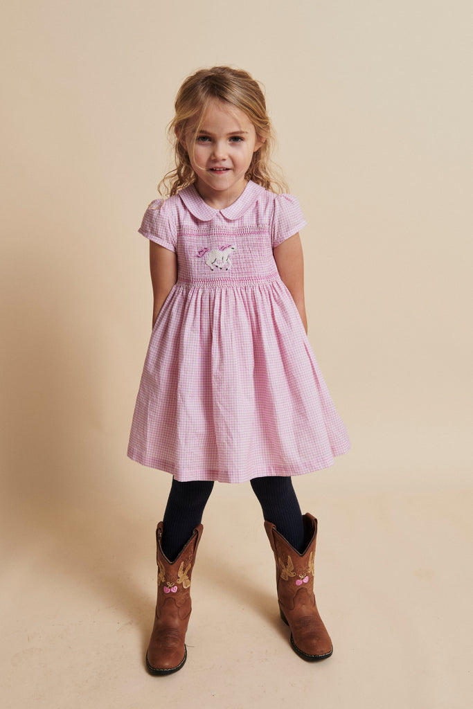 Copenhagen Houndstooth Kjole Med Håndlaget Enhjørning-Kjole-Copenhagen-Junior Barneklær