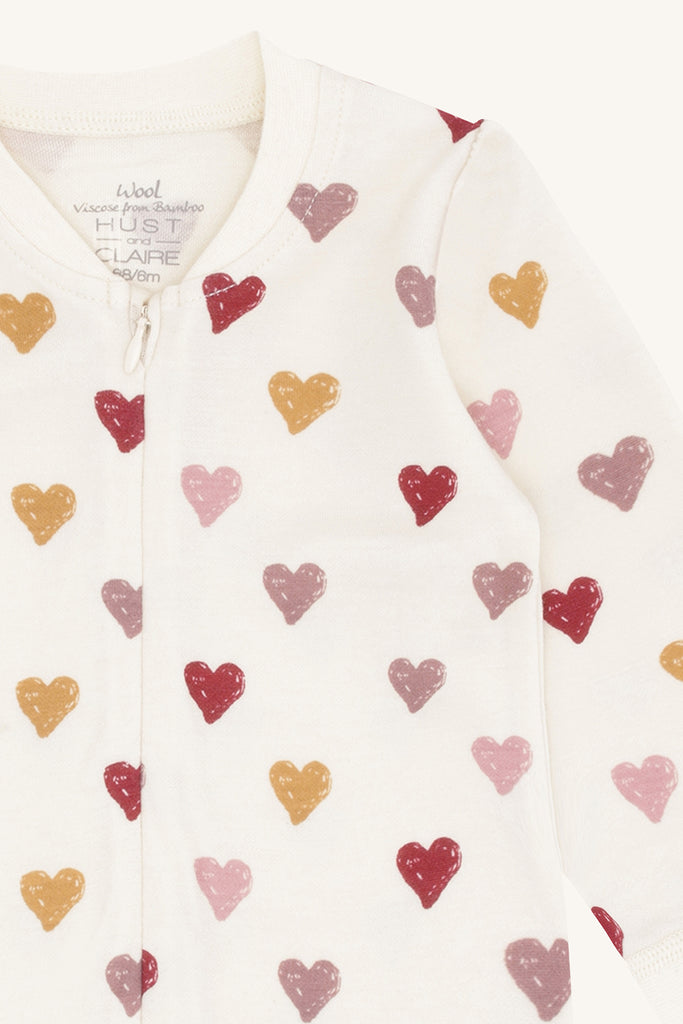 Hust&Claire Manu Hearts Puff Heldrakt-Nattøy-Hust&Claire-Junior Barneklær