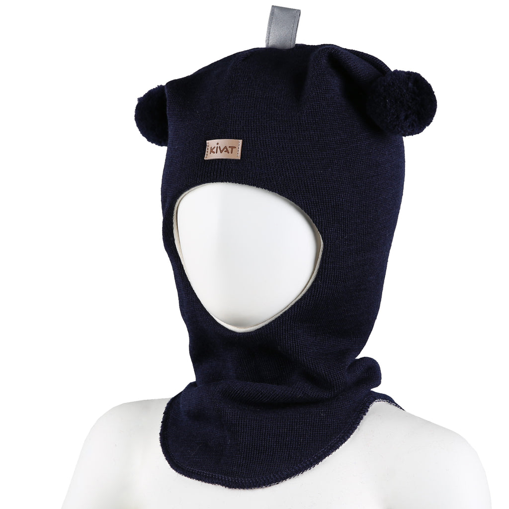 Kivat Balaklava I Glattstrikket Ull; Fôret Med Økologisk Bomull; Med To Dusker Og Kivatlogo - Marineblå-Ukjent-Kivat-Junior Barneklær