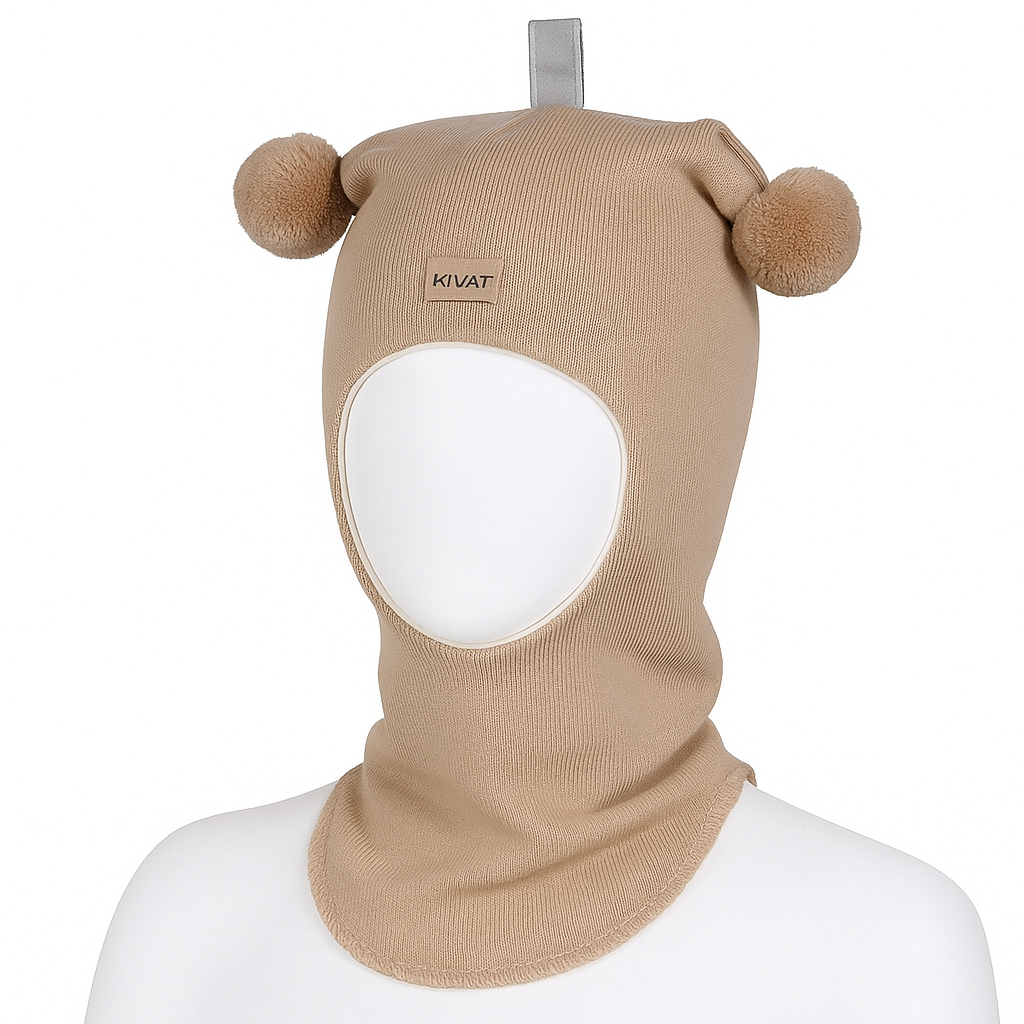 Kivat Balaklava I Glattstrikket Ull; Fôret Med Økologisk Bomull; Med To Dusker Og Kivatlogo - Sjokoladebrun-Ukjent-Kivat-Junior Barneklær