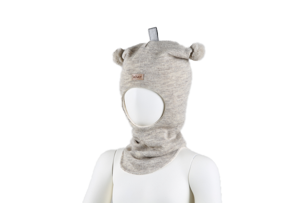 Kivat Balaklava I Glattstrikket Ull; Fôret Med Økologisk Bomull; Med To Dusker Og Kivatlogo - Ufarget Sand-Ukjent-Kivat-Junior Barneklær