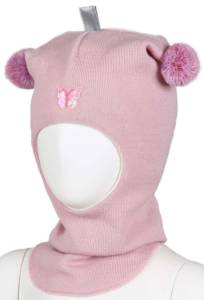 Kivat Balaklava I Glattstrikket Ull; Fôret Med Økologisk Bomull; Med To Dusker Og Sommerfugl - Pudderrosa-Ukjent-Kivat-Junior Barneklær