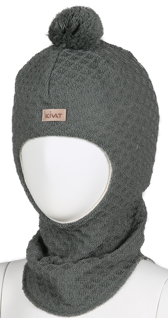 Kivat Balaklava I Strukturstrikket Ull; Fôret Med Økologisk Bomull; Rund Modell Med En Stor Dusk Og Kivatlogo - Mosegrønn-Ukjent-Kivat-Junior Barneklær