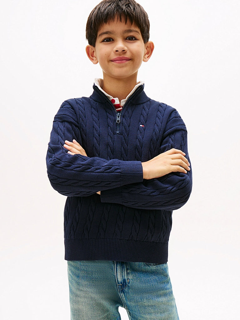 Tommy Hilfiger Kabelstrikk Half-zip-Genser-Tommy Hilfiger-Junior Barneklær
